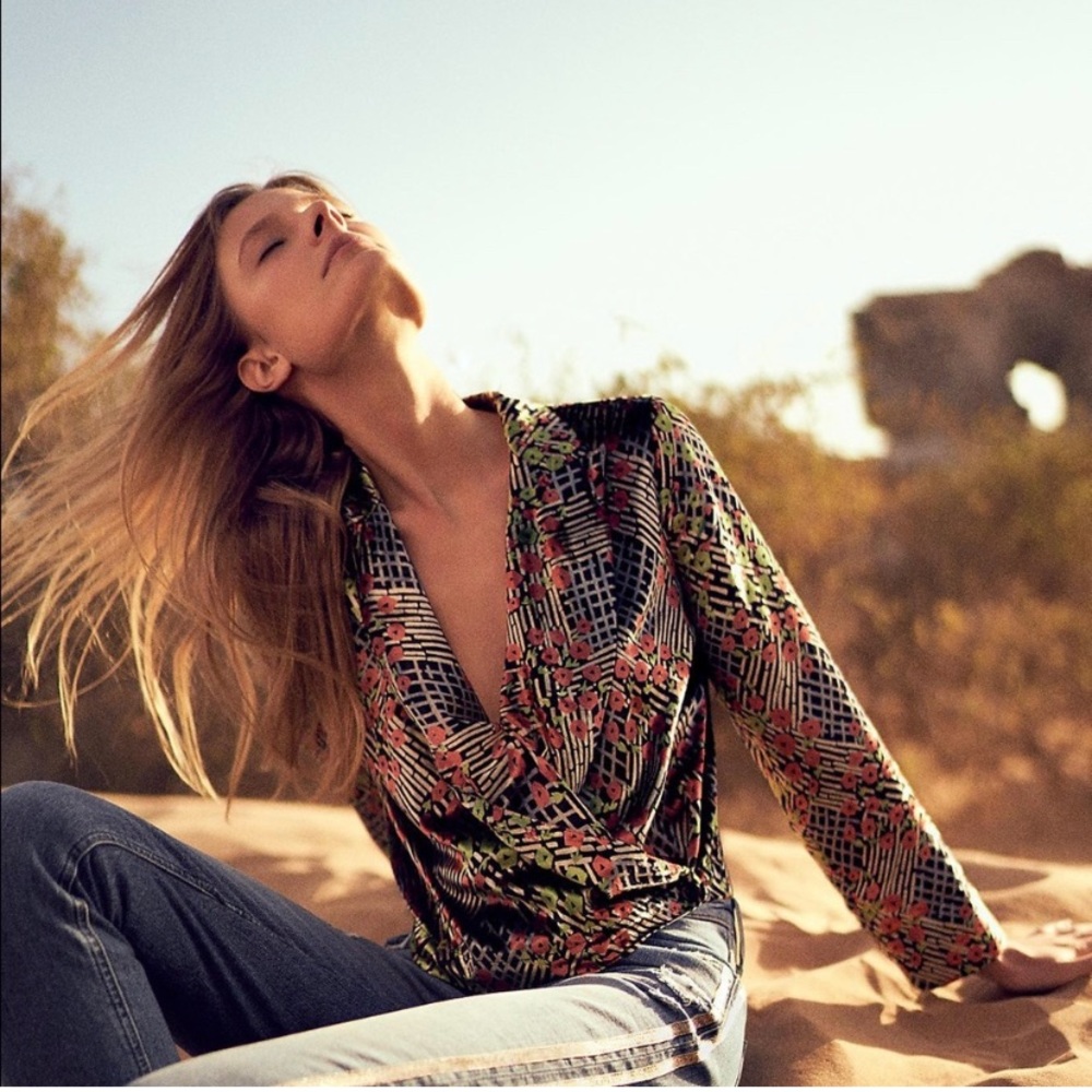 ANTHROPOLOGIE ett:twa Floral Velvet Wrap Blazer Size 0